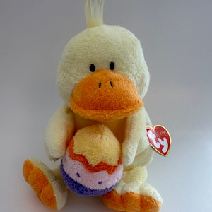 Ty Pluffies Collection “Quackies” the Adorable Duck holding Easter egg! (9 inch)