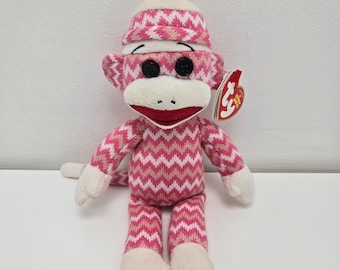 Ty Beanie Baby “Socks” the Pink Sock Monkey - Minor Crease in Tag (8.5 inch)