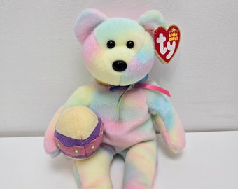 Ty Beanie Baby “Eggs” the Tie Dye Easter Bear Holding an Easter Egg! (8.5 inch)