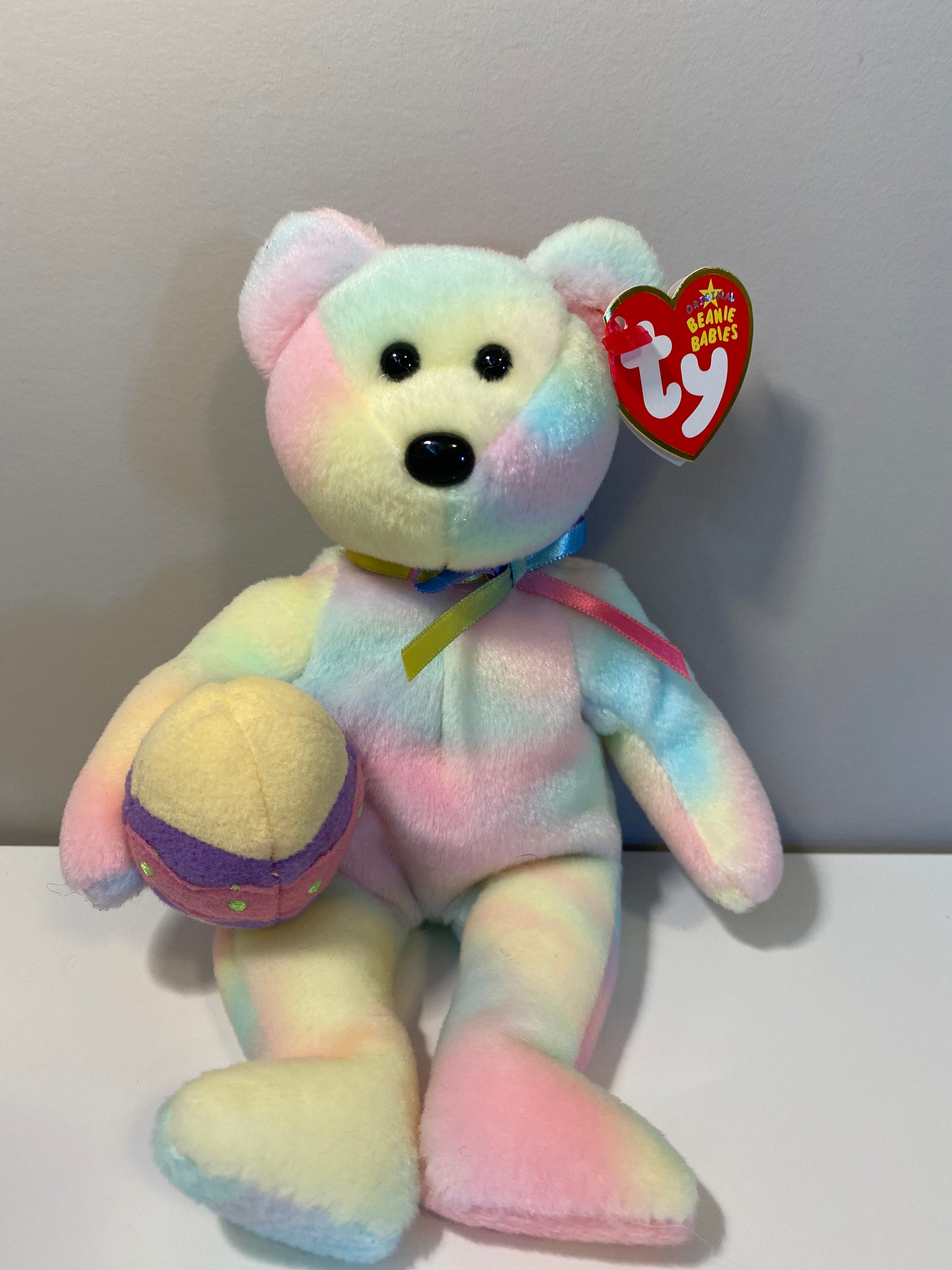 Ty Beanie Baby eggs the Tie Dye Easter Bear Holding an Easter Egg