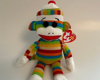 TY Beanie Baby “Socks” the Striped Multi Colour Sock Monkey (8.5 inch)