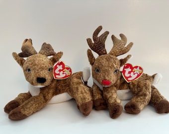 Ty Beanie Baby “Roxie” the Christmas Reindeer - With a Red or Black nose (7.5 inch)