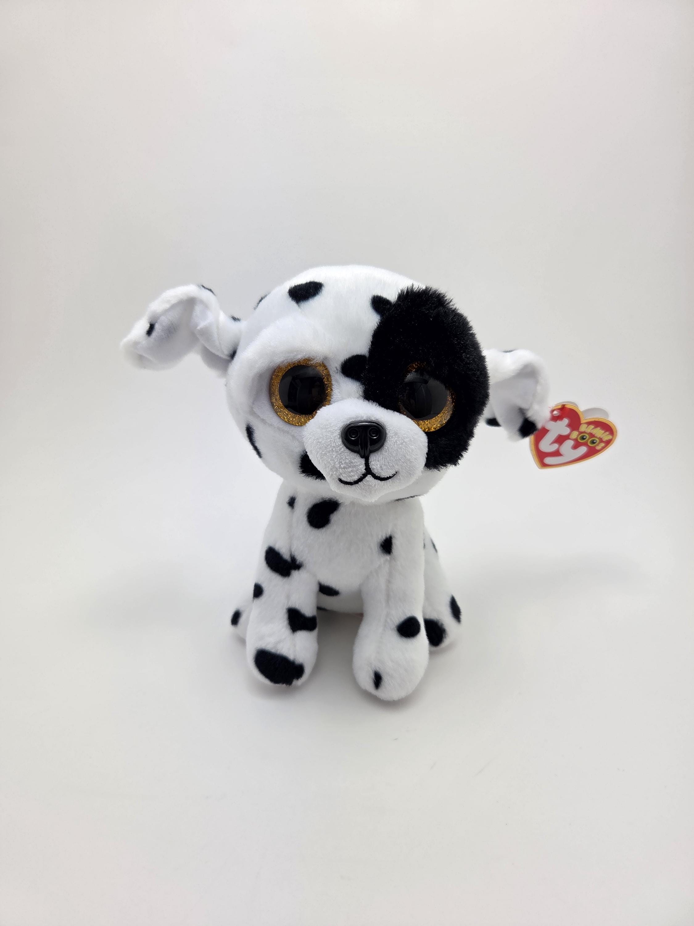 Ty Beanie Boos Clip - Luther Le Chien Dalmatien - Porte-clés Peluche 12 Cm - Yeux Dorés Pailletés - Blanc Et Noir - Cadeau Enfant
