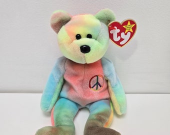 Ty Beanie Baby „Peace“, der Batikbär – Einzigartig und einzigartig! (8,5 Zoll)