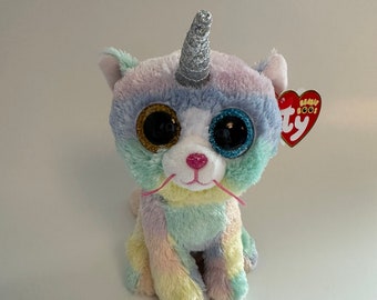 Ty Beanie Boo "Heather", de kleurrijke Unicat (eenhoornkat)! (6 inch)