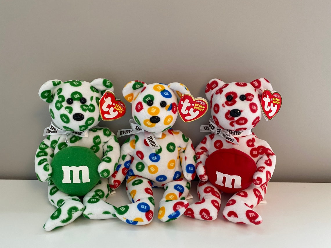 TY Beanie Babies Green M&M and Red the Bears Etsy