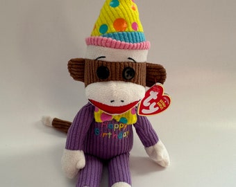 Ty Beanie Baby “Socks” the Happy Birthday Sock Monkey (8.5 inch)