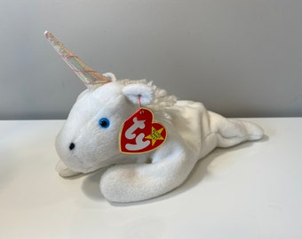 Ty Beanie Baby "Mystic" la licorne avec corne scintillante rose et crinière grossière (8 pouces)