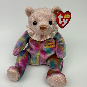 Ty Beanie Baby October the Birthday Bear - Opal Birthstone Bear (7 inch)