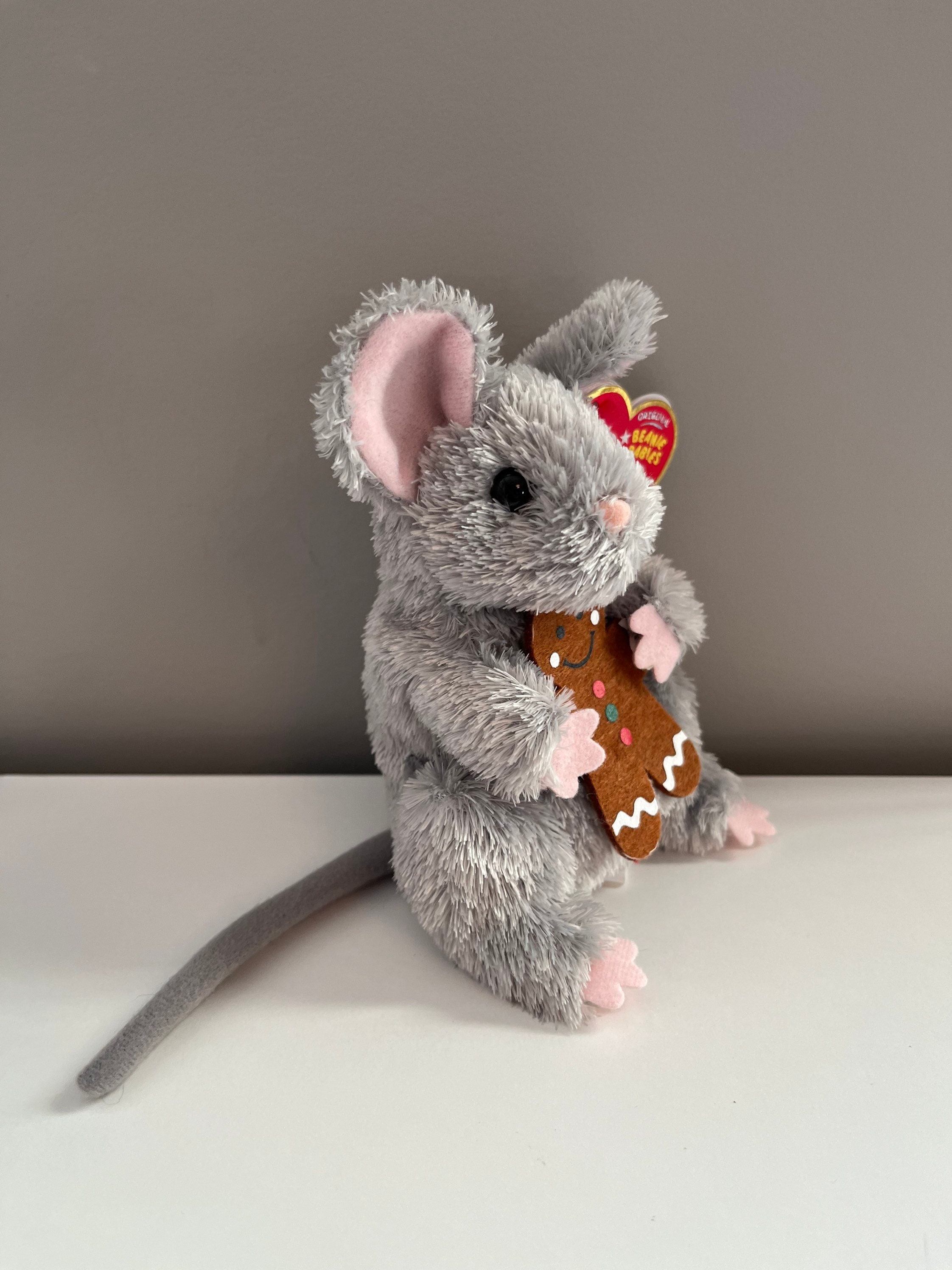 Stirring 2007 Ty Beanie Babie 5in Grey Christmas Mouse Gingerbread 3up 40707 for sale online 