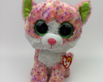 Ty Sophie Ty Beanie Boo “Sophie” The Pink Cat Non-Mint Eyes (9