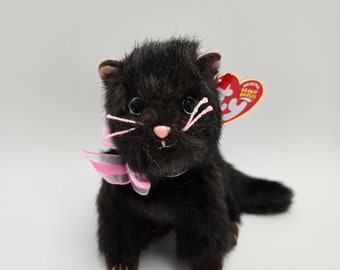 Ty Beanie Baby"Heiress" il gatto nero con un fiocco rosa! (6,5 pollici)