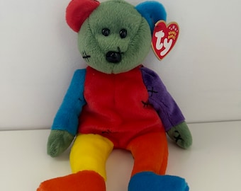 Ty Beanie Baby “Frankenteddy” the Bear - Orange and Blue Feet (8.5 inch)