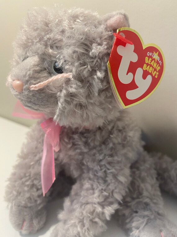 TY Beanie Baby fluff the Grey Cat Plush 