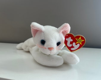 TY Beanie Baby « Retournez » le minou blanc ! (7,5 pouces)