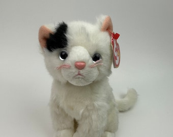 Ty Beanie Baby “Delilah” the White Cat with Black Patch (7 inch)