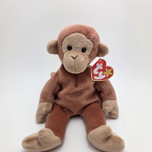 Ty Beanie Baby “Bongo” the Adorable Monkey with Tan Tail - Handmade in Indonesia with Canada Tush RARE (8.5 inch)