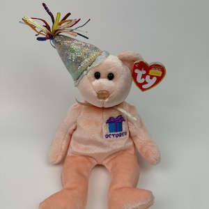 Ty Beanie Baby “Happy Birthday” the October Birthday Bear Wearing a Party Hat! (8.5 inch)