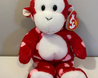 Ty Beanie Baby “Bliss”, o Macaco Vermelho do Amor com Corações! *Raro* (18 cm)