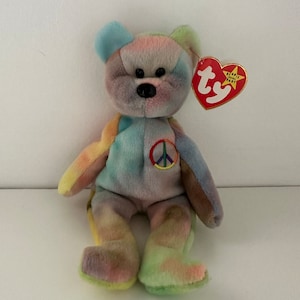 Ty Beanie Baby Peace the Tie-Dye Bear - Canadian Tush Tag! *Actual colours shown* (8.5 inch)