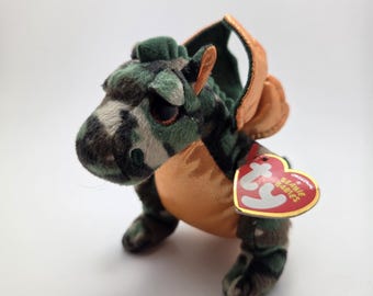 Ty Beanie Baby “Razor” the Camo and Orange Dragon *Rare* (6 inch)