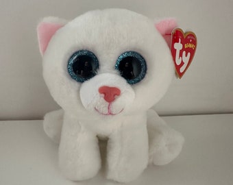 TY Beanie Baby “Bianca” the Adorable White Cat Plush with Pink Bow *Rare*! (8 inch)