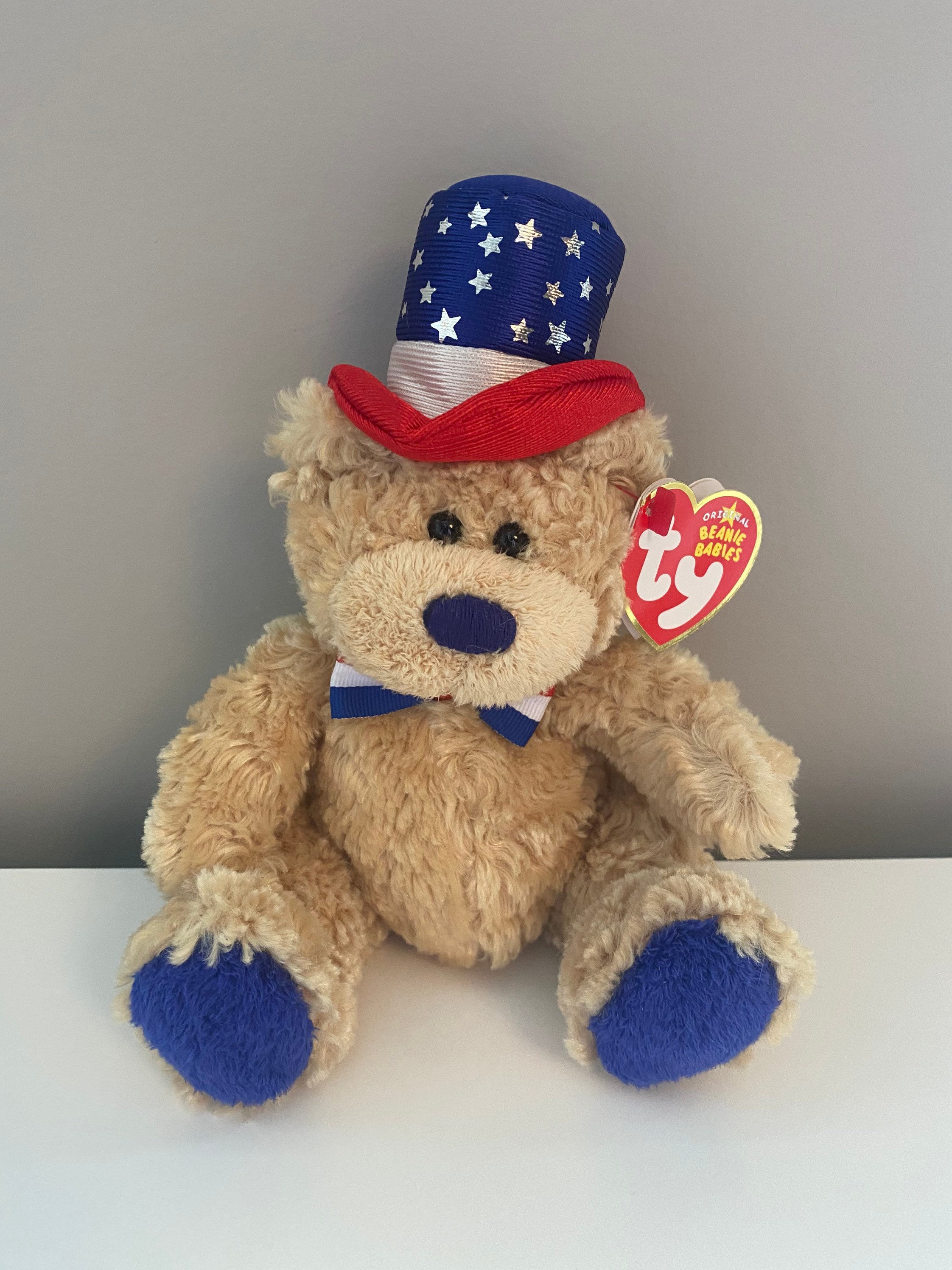 AMERICA the Bear White Version - Internet Excl TY Beanie Baby 8.5 inch