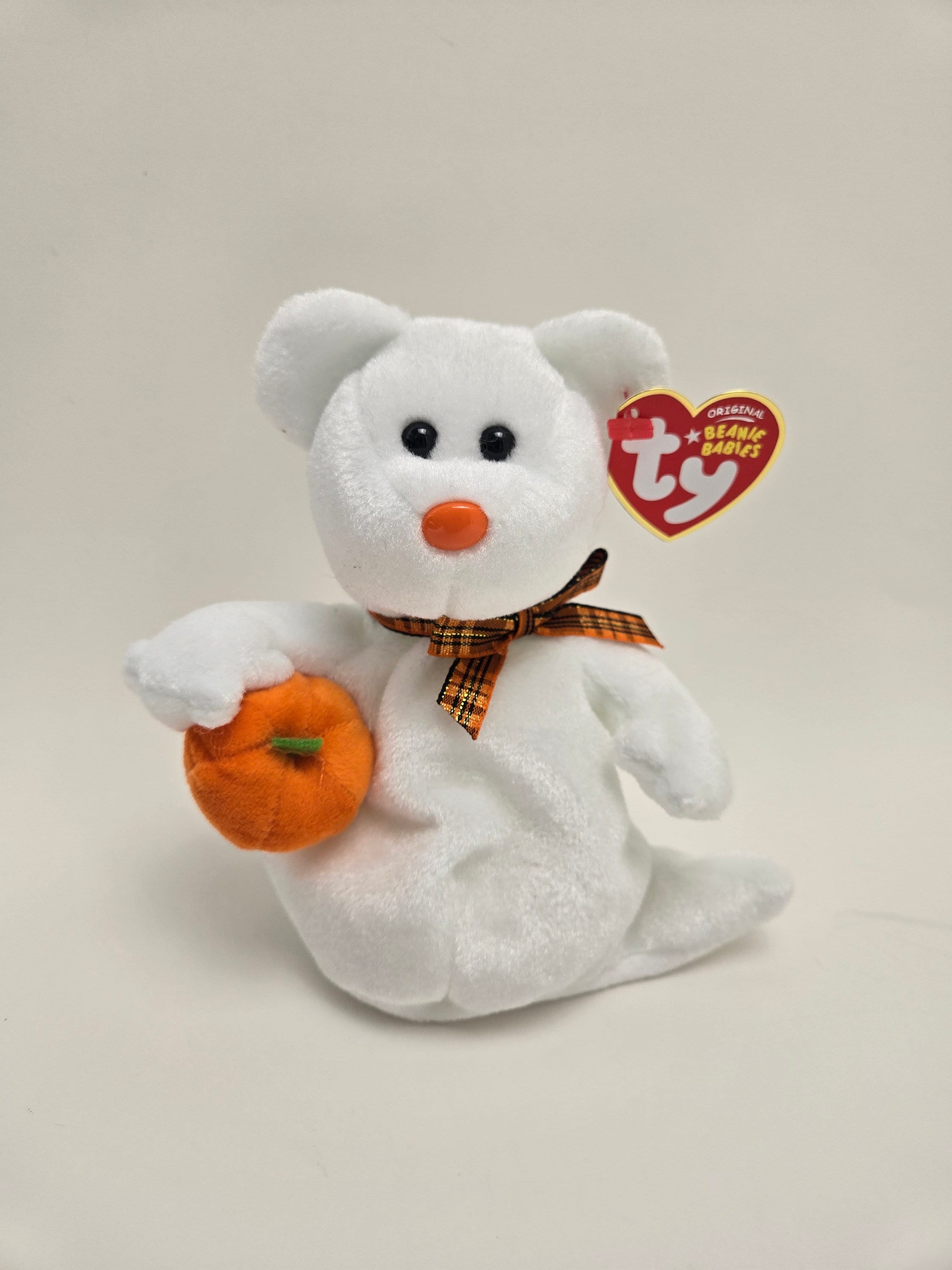 Ty Beanie Baby “phantom” the Ghost Bear With Pumpkin Borders