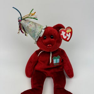 Ty Beanie Baby “Feliz Aniversário” o Urso de Aniversário de Julho Usando um Chapéu de Festa! (8,5 polegadas)