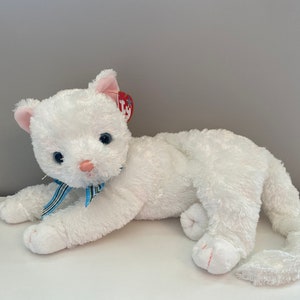 TY Beanie Buddy “Starlett” the Stunning White Cat with Blue Plaid Bow (11 inch)