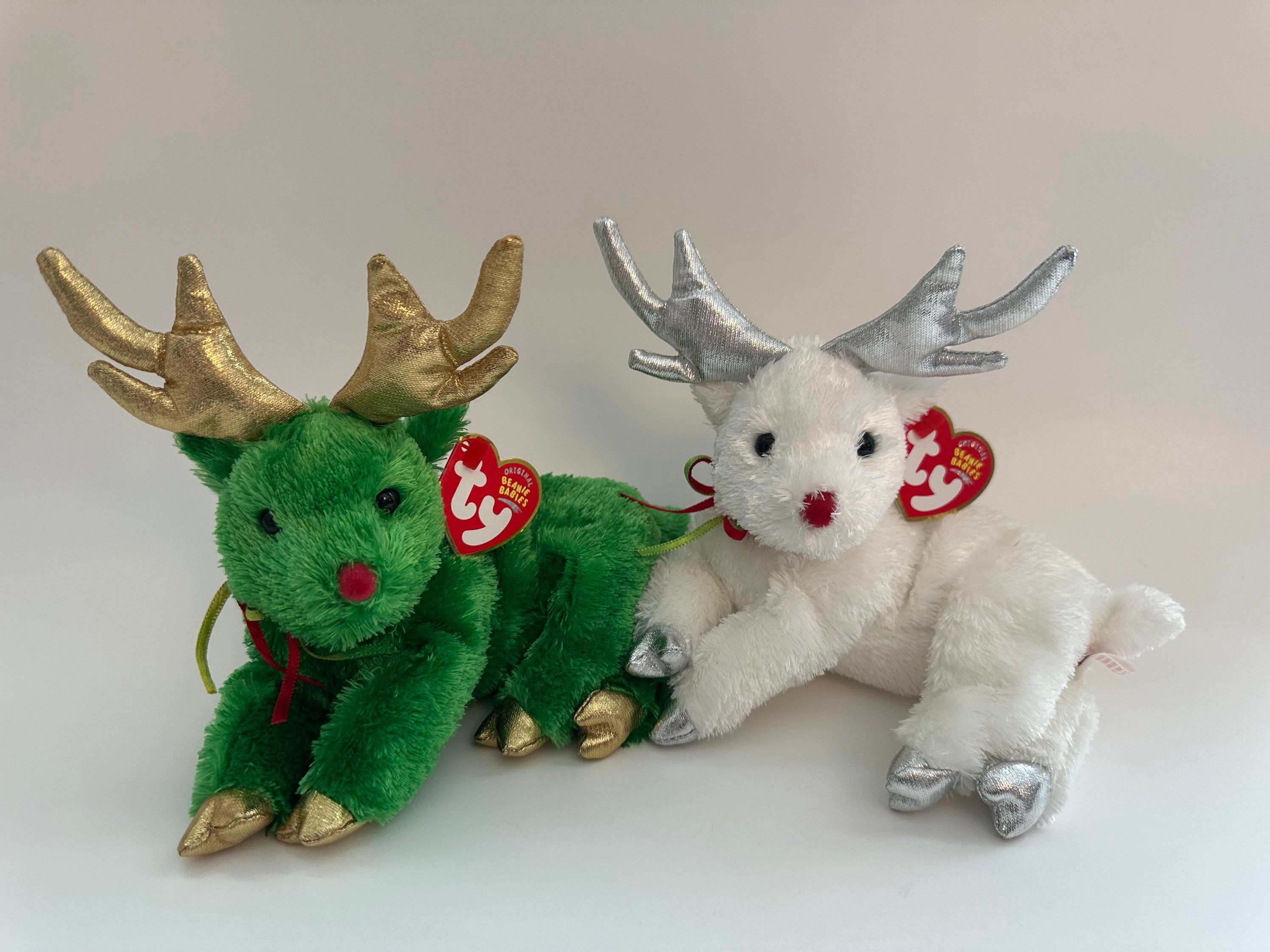 Ty Beanie Baby sleighbelle the Reindeer Available in Green or