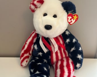 Ty Beanie Buddy 13” Spangle Patriotic American Flag Stuffed Animal Teddy Bear 