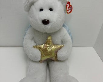 Ty Beanie Buddy “Star”, el oso ángel con alas azules y estrella dorada (35,5 cm)