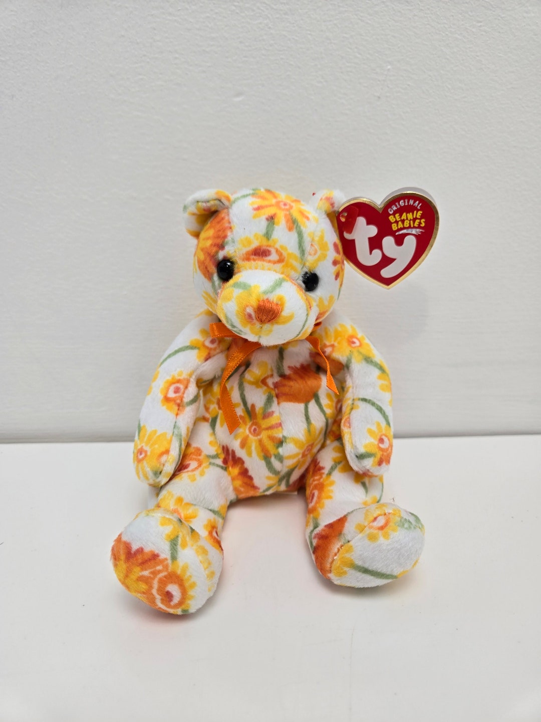 Ty Beanie Baby “shasta” the Orange Floral Bear (7 Inch)