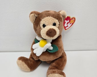 TY Beanie Baby “Bloomfield” the Bear Holding White Flower (6 inch)