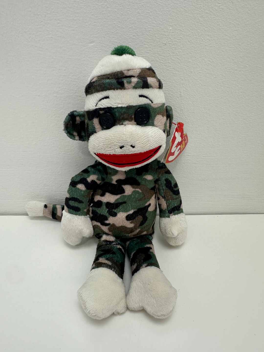 TY Beanie Baby sock Monkey the Army Sock Monkey Non Mint Tag 8.5 Inch ...