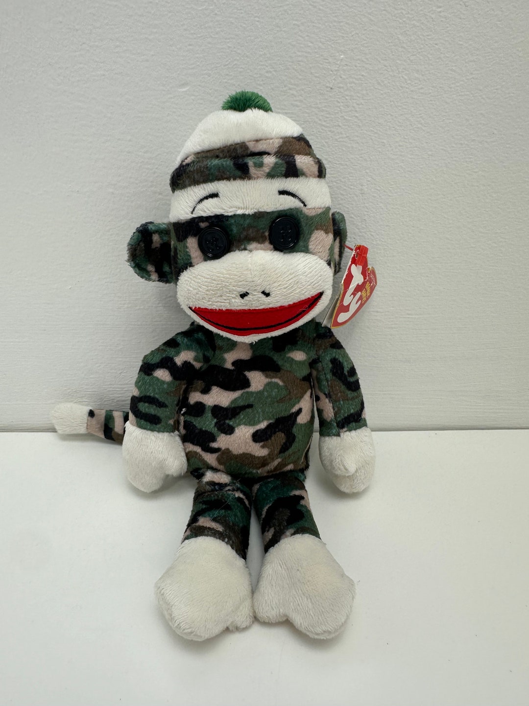 Ty Beanie Baby sock Monkey the Army Sock Monkey Non Mint Tag 8.5 Inch