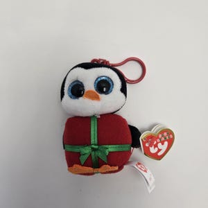 TY Baby Beanies Key Clip “Chill” the Penguin Present *Small* (3 inch)