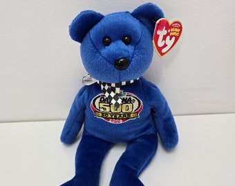 Ty Beanie Baby "Racing Gold", el oso azul Nascar Daytona 500 (8,5 pulgadas)