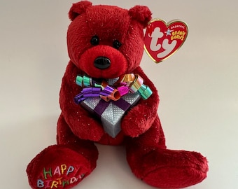 Ty Beanie Baby「ハッピーバースデー」プレゼントを持った赤いクマ