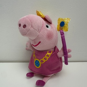 Ty Beanie Baby “Princess Peppa” wearing a crown and holding a wand - From the Children’s TV Show Peppa Pig - No Hang Tag (7 inch)