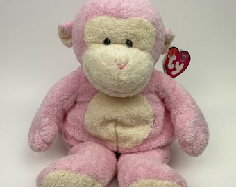 Ty Pluffies Collection “Baby Dangles” the Monkey  - Love to Baby, Pink Version! *Extremely Rare* (10 inch)