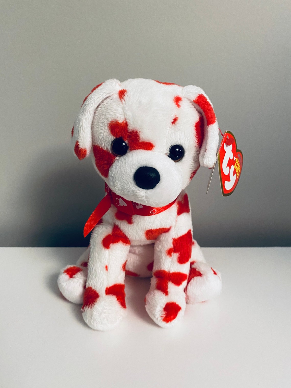 TY Beanie Baby lovely the White Dog Covered in Red Hearts 6 Etsy