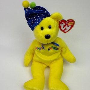 Ty Beanie Baby “Feliz Aniversário” o Urso Amarelo de Aniversário! (9 polegadas)