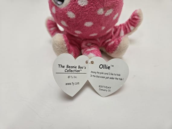 Ty Beanie Boo「Ollie」ピンクのタコのぬいぐるみ（キラキラの目付き