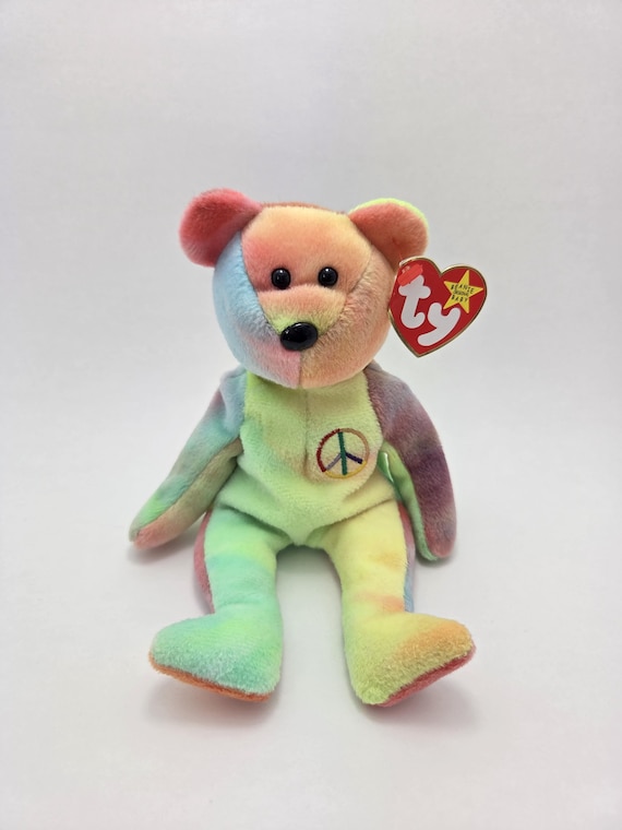 Ty Beanie Baby Peace the Tie-Dye Bear Made in Indonesia with Canadian  Tush Tag! *Rare!* inch)