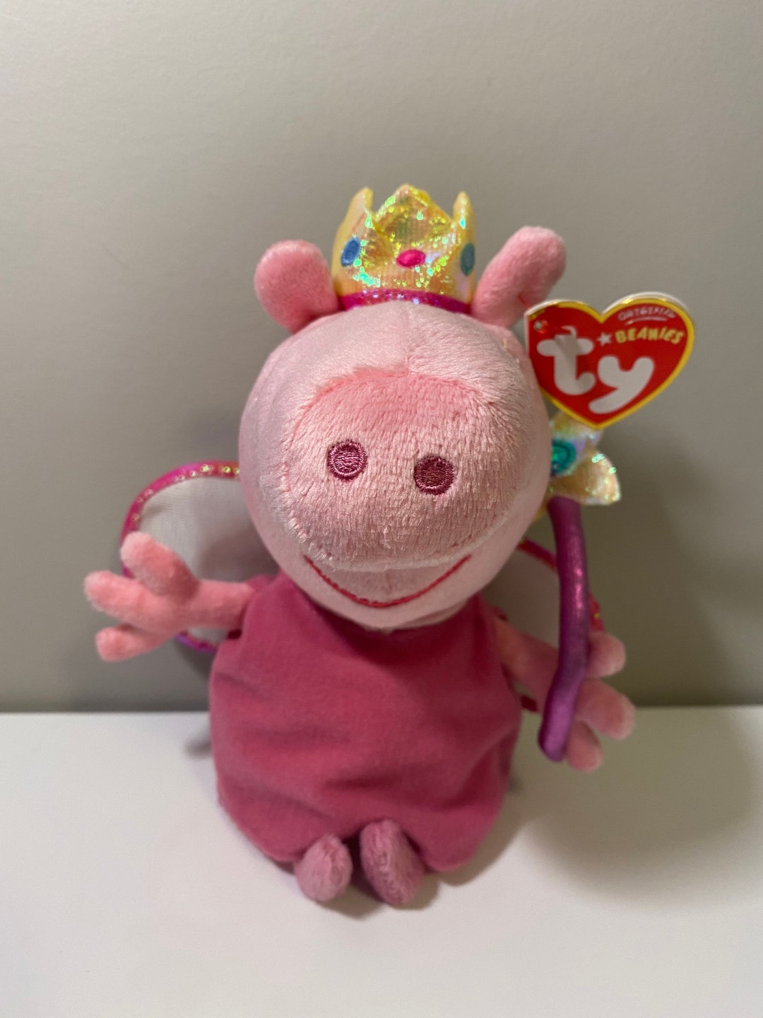 Ty Beanie Baby princess Peppa Wearing a Crown and Holding a Wand