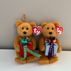 Ty Jingle Beanie “Gifts” and Mini Birthday Beanie “Happy Birthday” the Ornament Bears (4.5 inch)