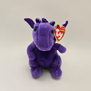 TY Beanie Baby “Dwynwen” the Purple Dragon - UK Exclusive - Creased Hang Tag *Rare* (8 inch)