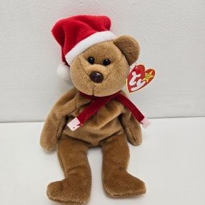 Ty Beanie Baby “1997 Holiday Teddy” the Christmas Bear wearing Santa Hat and Scarf (8.5 inch)